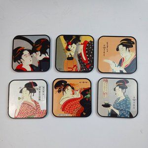 Set of 6 Vintage Japanese Utamaro's Beauty Ukiyo-e Coasters